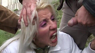 Rough pissing gangbang with an old guy