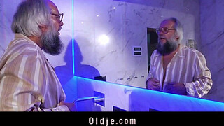 Young horny therapist hard fucking beard old man into the bathroom