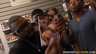 Anal slut Lexi Lowe gets gangbanged in adult video store