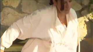 Outdoor sex in white stockings