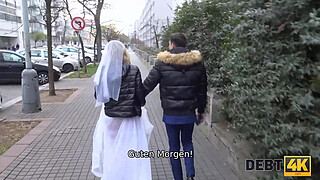 DEBT4k. Debt collector fucks the bride in a white dress and stockings