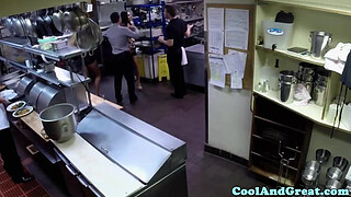 Housewife big facial in restaurant restroom