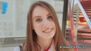 Crazy hot brunette loves public sex for cash