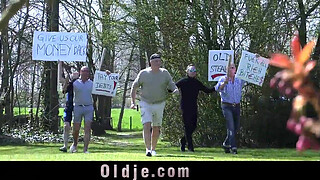 Six mad grandpas gangbang rich young blonde to r.