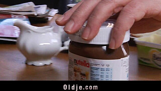 Old guy fucks brunettes teens early in the morning