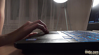 Girlfriend with big boobs rides grandpa cock she gets fucked hard and takes large cumshot