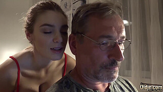 Girlfriend with big boobs rides grandpa cock she gets fucked hard and takes large cumshot