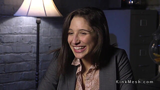 Brunette in bondage anal and deep throat fucked