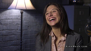 Brunette in bondage anal and deep throat fucked