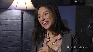 Brunette in bondage anal and deep throat fucked