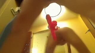 Naked girl squirts on dildo in bedroom on home cam