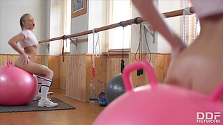 Gym enthusiast Milana Blanc can't wait to ride sex toy rubber ball's dong