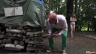 Grandpa and 2.. caught and fucked in old young threesome blowjob