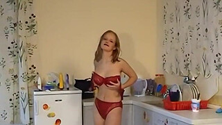 Peach in the kitchen dildo
