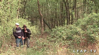 French slut banged in 1 gangbang with Papy Voyeur in the middle of nature