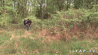 French slut banged in 1 gangbang with Papy Voyeur in the middle of nature