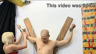 Female dominates her man with a strapon dildo