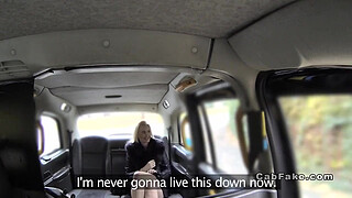 Blonde got foot in the ass in fake taxi