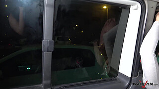 Takevan Foursome in driving car with Mea Melone Wendy Moon & big cock in night