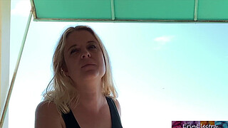 Stepmom on vacation by the ocean fucks stepson