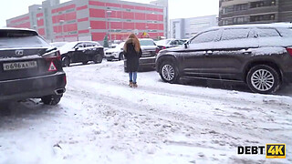 DEBT4k. Cunning guy fucks shaved pussy of red-haired cutie for the debt