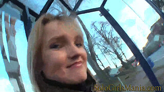 young german blonde with shaved pussy and dildo