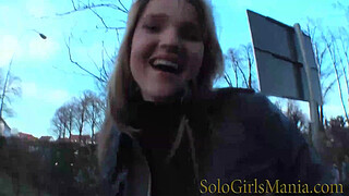 young german blonde with shaved pussy and dildo