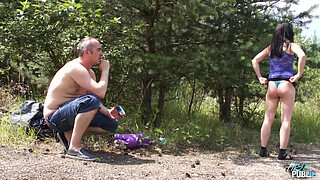 Huge creampie for cheated photo model in nature with big cock