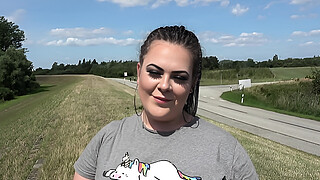 CHUBBY GIRL FROM HAMBURG GERMANY GETS FUCKED ON THE DIKE OUTDOOR CUMSHOT IN MOUTH