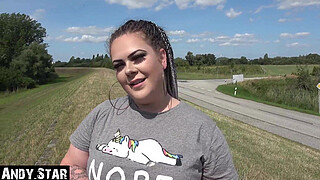 CHUBBY GIRL FROM HAMBURG GERMANY GETS FUCKED ON THE DIKE OUTDOOR CUMSHOT IN MOUTH