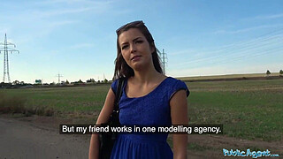 Public Agent Tight sexy Czech shaved pussy fucked outdoors