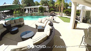 POVD Oiled up pool rub down and fuck with busty asian Jade Kush
