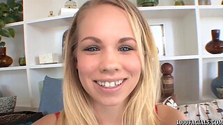 Blonde Britney Young taking sticky facial cumshot
