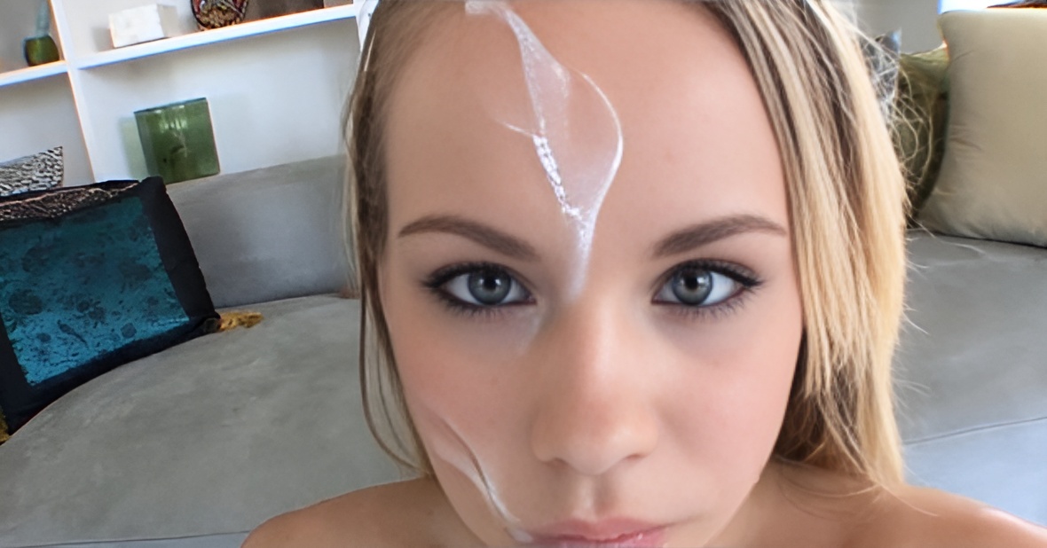 Blonde Britney Young taking sticky facial cumshot
