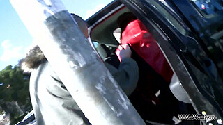 Hitchhiker pay with her body & get huge facial right next to strangers car