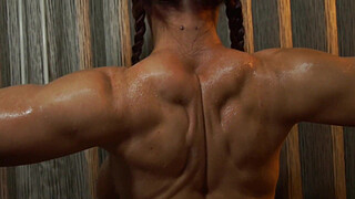 Bodybuilder With Huge Fake Tits Oils Up