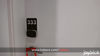 VISIT-X Busty German Josy Black gives Blowjob and fucks roomservice doggy style in the hotel shower finishing with facial