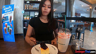 Cute amateur Thai teen sex in the hotel after Starbucks