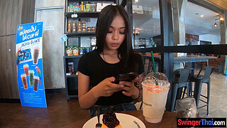 Cute amateur Thai teen sex in the hotel after Starbucks