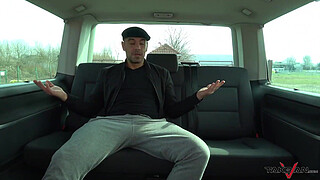 Russian convinced in parking lot ride big cock well in driving van