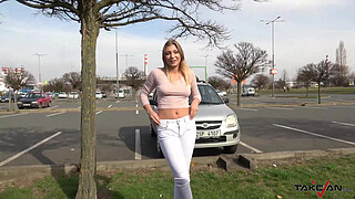 Russian convinced in parking lot ride big cock well in driving van