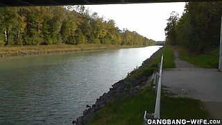 Dirty wife pissed on by strangers outdoors