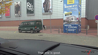 Stupid blonde easy convinced to come in van and spread legs for big cock