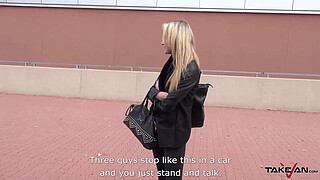 Stupid blonde easy convinced to come in van and spread legs for big cock