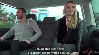 Stupid blonde easy convinced to come in van and spread legs for big cock