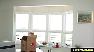 Stepmom suprise with oil handjob massage