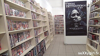 Public! Great dildo fucking in the video store