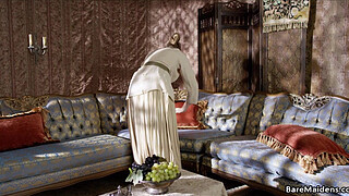 Maid plays with her pussy in her Lady's room