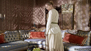 Maid plays with her pussy in her Lady's room