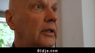 Seven grandpas gang bangs teeny blonde at a meeting